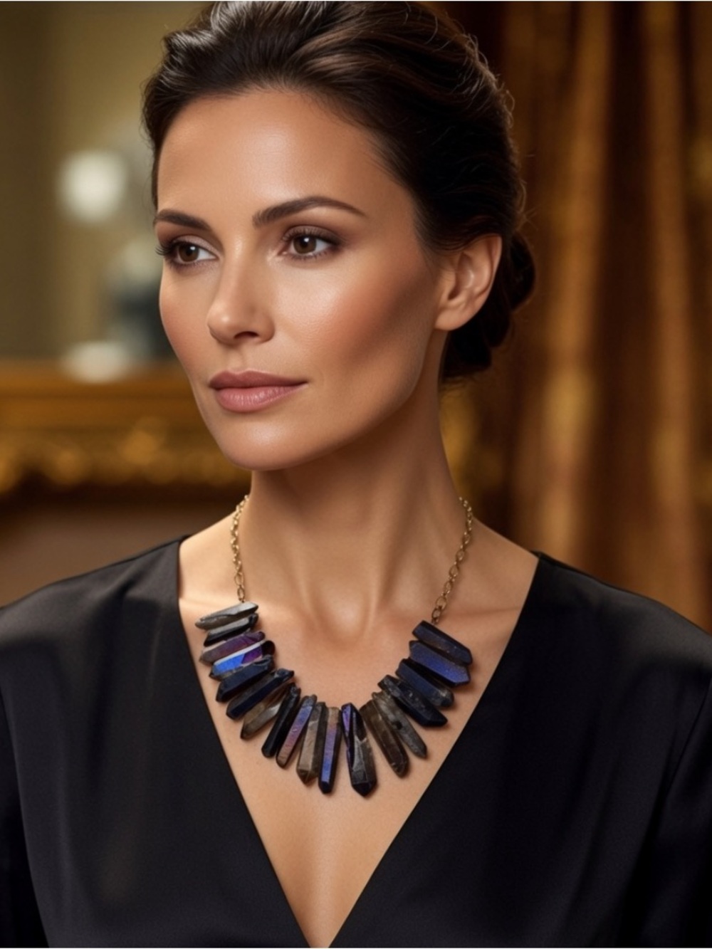 Statement Necklace-Quartz necklace Blue Purple Gold Necklace - Quartz GUC